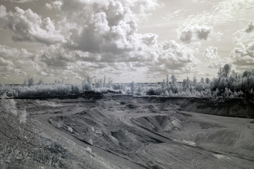 infrared photography over sand quarry, photo taken with specially modified infrared camera,