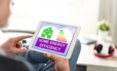 Home energy efficiency concept on a tablet