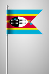 Flag of Eswatini. National Flag on Flagpole. Isolated Illustration on Gray