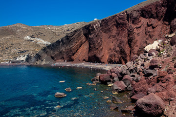 Fototapeta na wymiar Famous Red Beach at Santorini Island in a beautiful early spring day