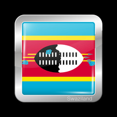 Flag of Swaziland. eSwatini. Glossy and Metal Icon Square Shape. Vector