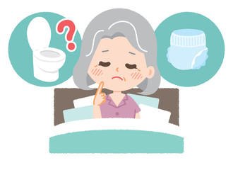 Senior woman is troubled with toilet and diaper