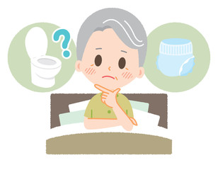 Senior man suffers from toilet and diaper