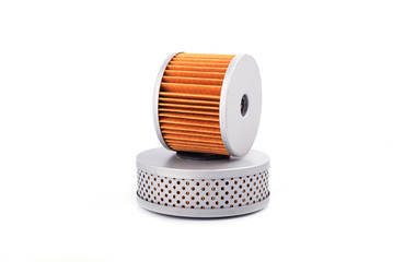 Auto parts accessories : Top view of  Oil , fuel or air filter for engine car  isolated on white background.
