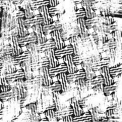 Grunge abstract geometric pattern with weaving. Square black and white backdrop.