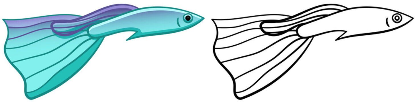 colorful guppy fish, swimming, cartoon style clip art preview