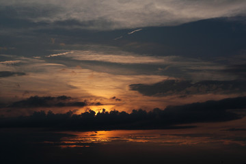 Fototapeta na wymiar sunset - view of cloudy sky and setting sun