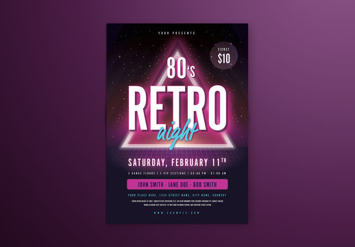 Purple Neon Retro Event Flyer Layout with Triangle
