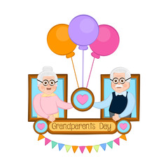 Grandparents day image with portraits and balloons - Vector illustration