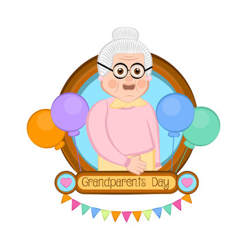 Grandparents day image with a grandmother portrait and balloons - Vector illustration