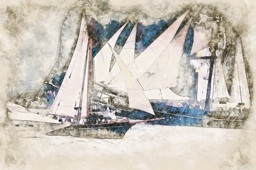 Digital artistic Sketch of Sailing Ships © crimson