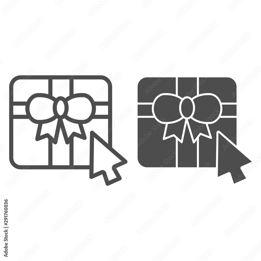 Poster gift box with cursor line and glyph icon. online shopping vector illustration isolated on white. pre