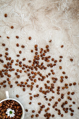 coffee beans on gray table top view mock up