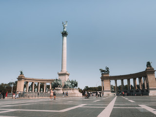 Heroes' Square (Hősök tere) is the largest square in Budapest with a Millennium monument in the center of the square.