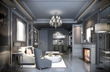 3d render of neo classic home living room