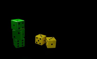 Modern Green And Yellow Dices. Casino Gambling Concept - 3D Illustration