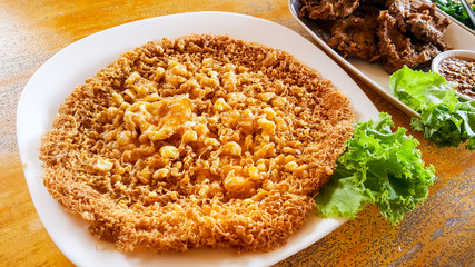 Crispy omelette on a white plate