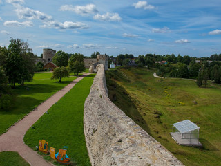 Walls and towers of Izborsk fortress.