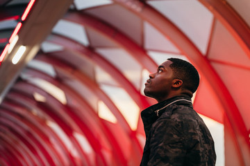 Man in terminal looking upwards