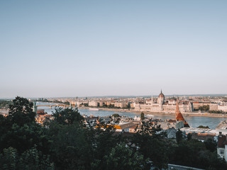 Fototapeta na wymiar A beautiful panoramic view over the Danube and the houses of Budapest.