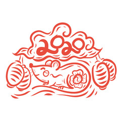 Red mouse drawing cartoon style is vector of the Chinese New Year 2020.