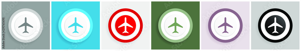 Poster plane icon set, vector illustrations in 6 options for web design and mobile applications