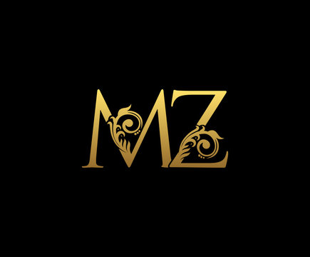 Classy Gold letter M and Z, MZ, VINTAGE decorative ornament emblem badge, overlapping monogram logo, classy letter logo icon.