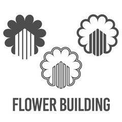 set abstract vector illustration flower building icon logo construction black color