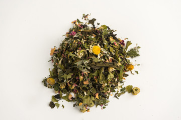 Set of herbal teas on a white background
