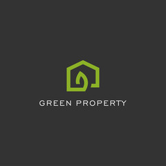 Leaf with Home Logo design. Nature property icon vector template