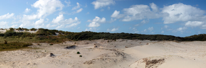 Panorama of sand drift in Dutch dunes; Zeeland , Netherlands