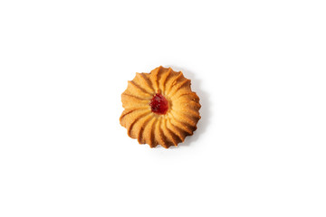 Shortbread sweet cookies with cherry jam. On a white background isolate. A treat for any holiday.