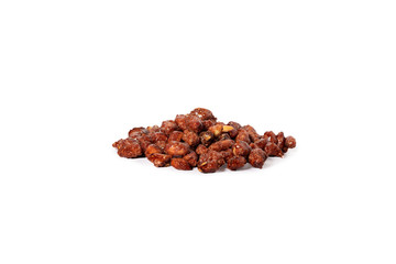 Sweet peanuts in caramel and sesame seeds. On a white background isolate. A treat for any holiday.