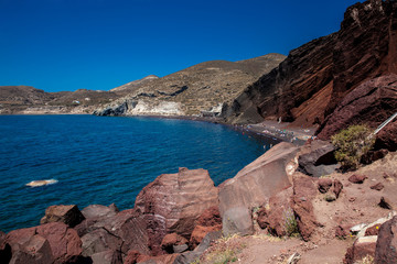 Fototapeta na wymiar Famous Red Beach at Santorini Island in a beautiful early spring day