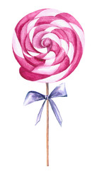 Watercolor lollipop. Hand drawn isolated sweet candy illustration on white background. 