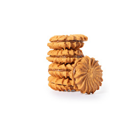 Shortbread sweet cookies with condensed milk filling. On a white background isolate. A treat for any holiday.