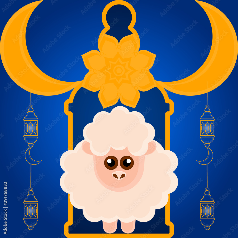 Wall mural Eid al Adlha poster with crescent and sheep - Vector illustration