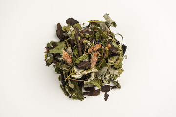 Set of herbal teas on a white background