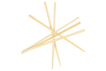 Lot of whole light asian brown chopsticks flatlay isolated on white background