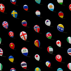 Images of national flags on balloons. Seamless pattern.