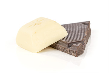 Group of one whole one piece of fresh chocolate piece isolated on white background