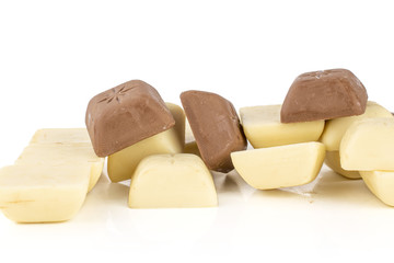 Lot of whole fresh chocolate piece heap isolated on white background