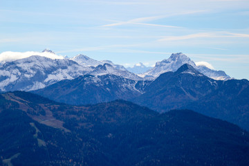 Fototapeta na wymiar Blue silence landscape with alps mountains in autumn