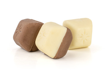 Group of six whole fresh chocolate piece isolated on white background