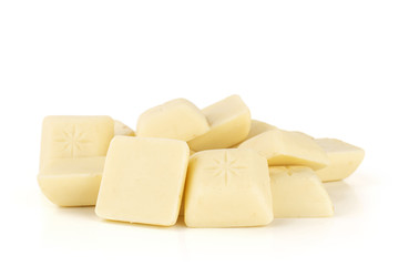 Lot of whole white fresh chocolate piece isolated on white background