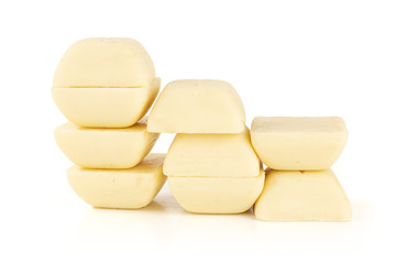 Lot of whole white fresh chocolate piece isolated on white background