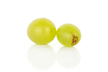 Group of two whole fresh green grape isolated on white background