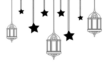 ramadan kareem lamp with moon hanging vector illustratio