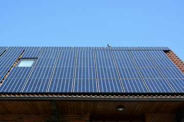 Solar energy panels on roof of house