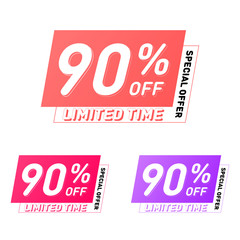 Special offer and limited time sale vector design. 90% off banners. Modern discount poster template